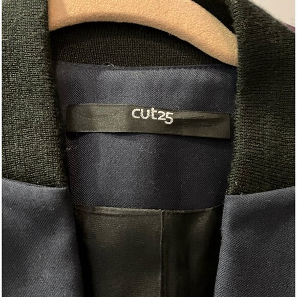 Cut25 by Yigal Azrouel vintage 3/4 sleeve navy blazer with black leather, S2 - Picture 5 of 6